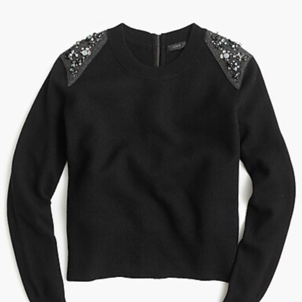 Jeweled wool back-zip sweater